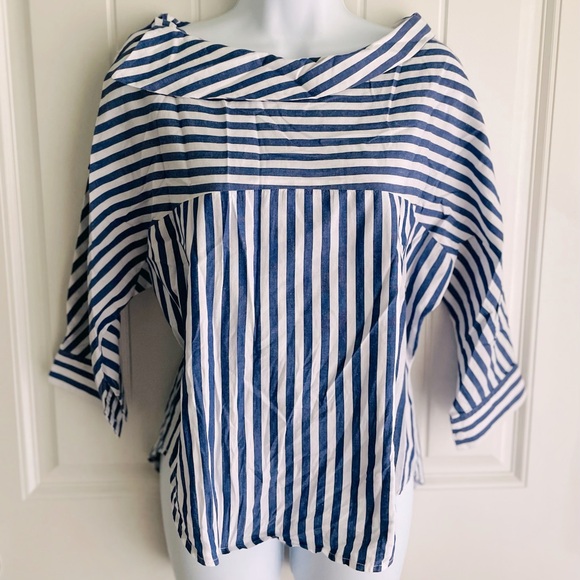 MAAC London Striped Blue & White Boatneck Blouse Sz Medium in EUC - Picture 10 of 13